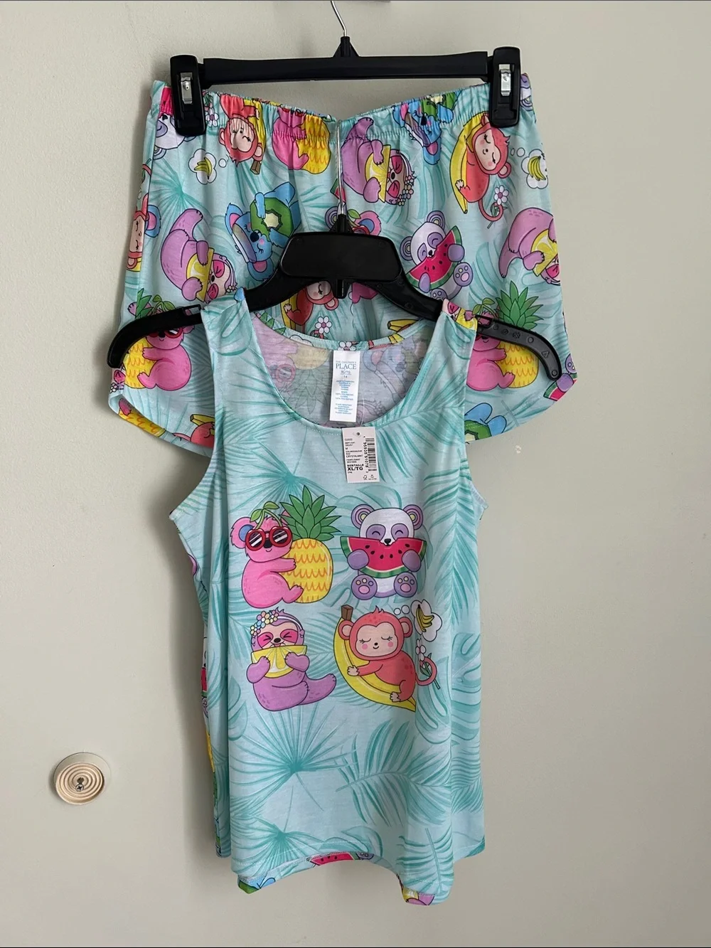 The Children's Place Mint Tropical Animal Pajama Tank and Shorts Set